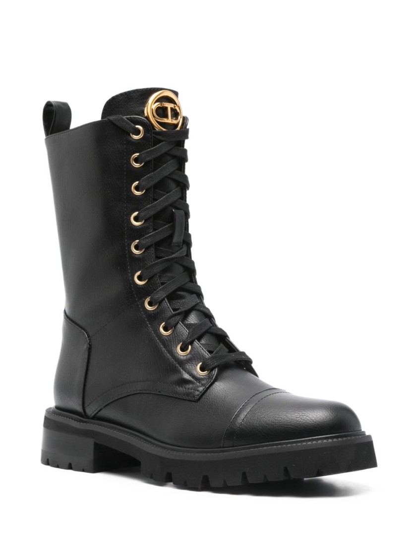 Twinset Twin-set Tall Lace-up Black Boots In Black