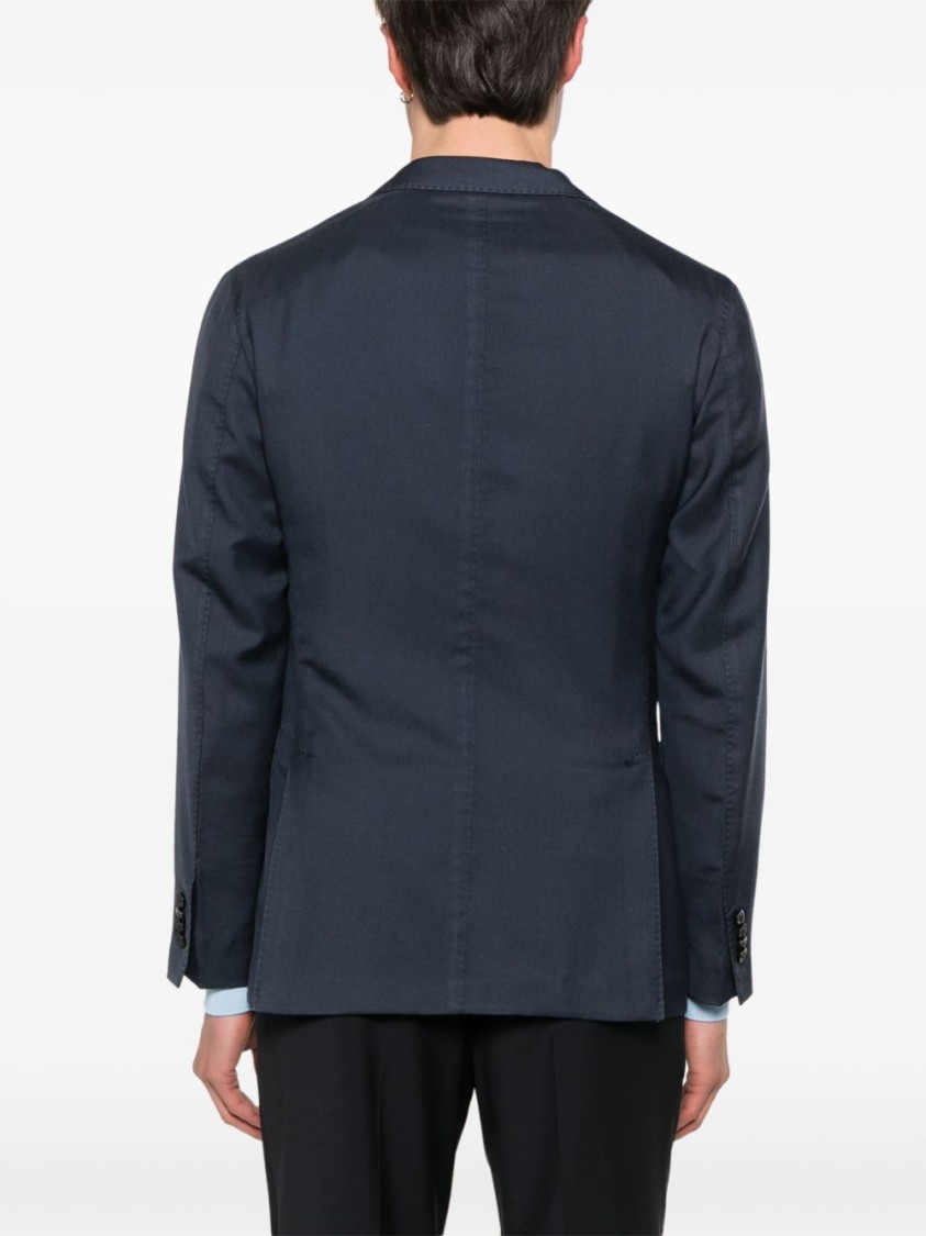 Boglioli Single-breasted Navy Wool Blazer With Front Patch Pockets In Blue