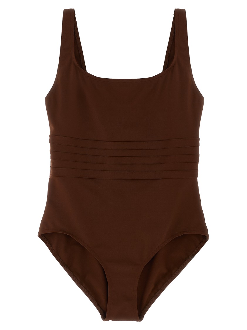 Eres Ribbed Square Neckline Wide Straps Swimsuit In Brown