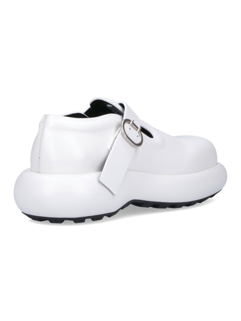 Shop Jil Sander White Leather Buckle Detail Loafers