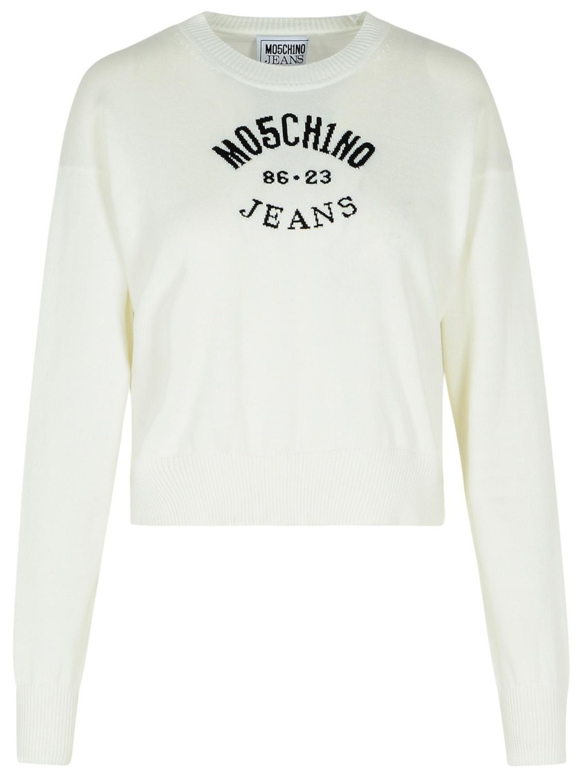 Moschino Jeans White Cotton Sweater In White