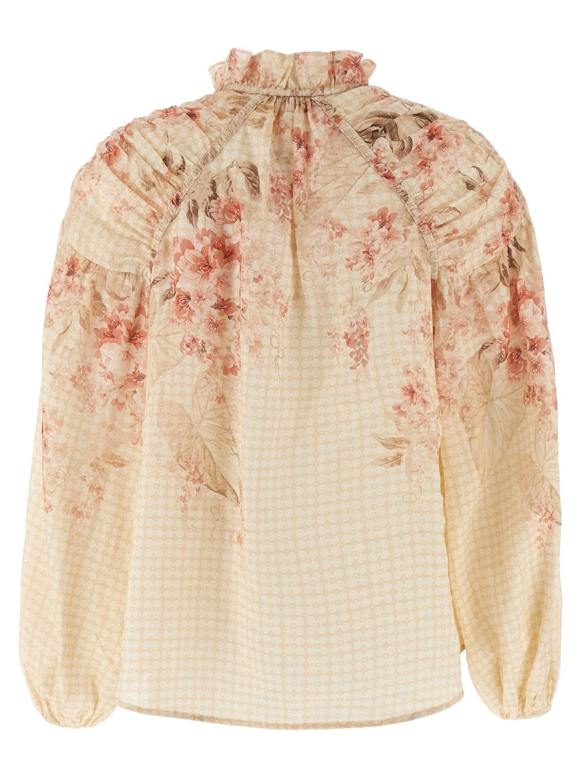 Zimmermann Illuminate Pleated Floral-print Linen And Silk-blend Blouse