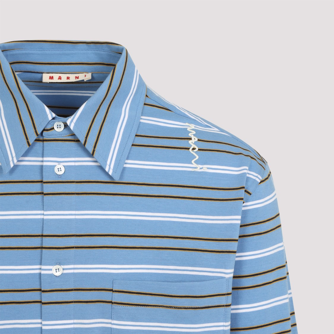Marni Light Blue Cotton Turtleneck Polo With Horizontal Stripes In Blue