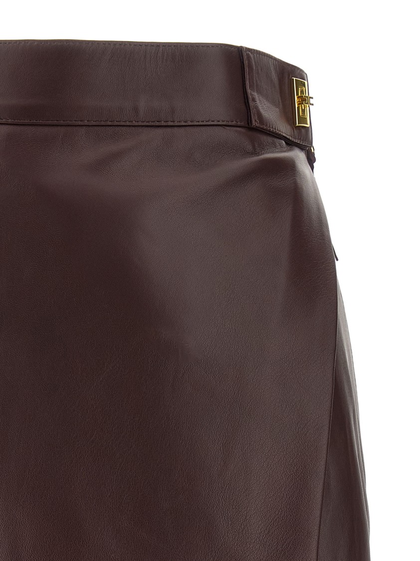 Elisabetta Franchi Leather Wrap Miniskirt Gold-tone Hardware In Burgundy