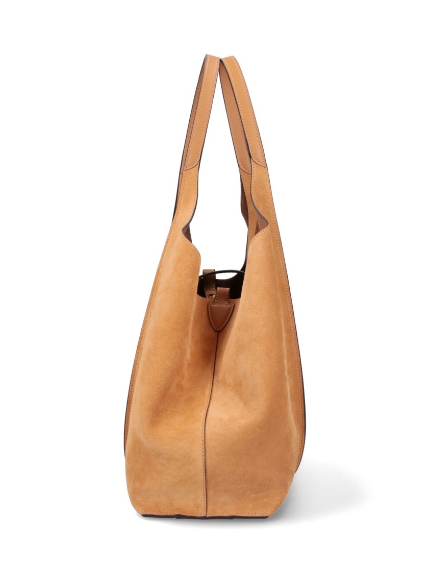 Tod's Medium Suede Tote Bag With Gold-tone Logo Buckle In Brown