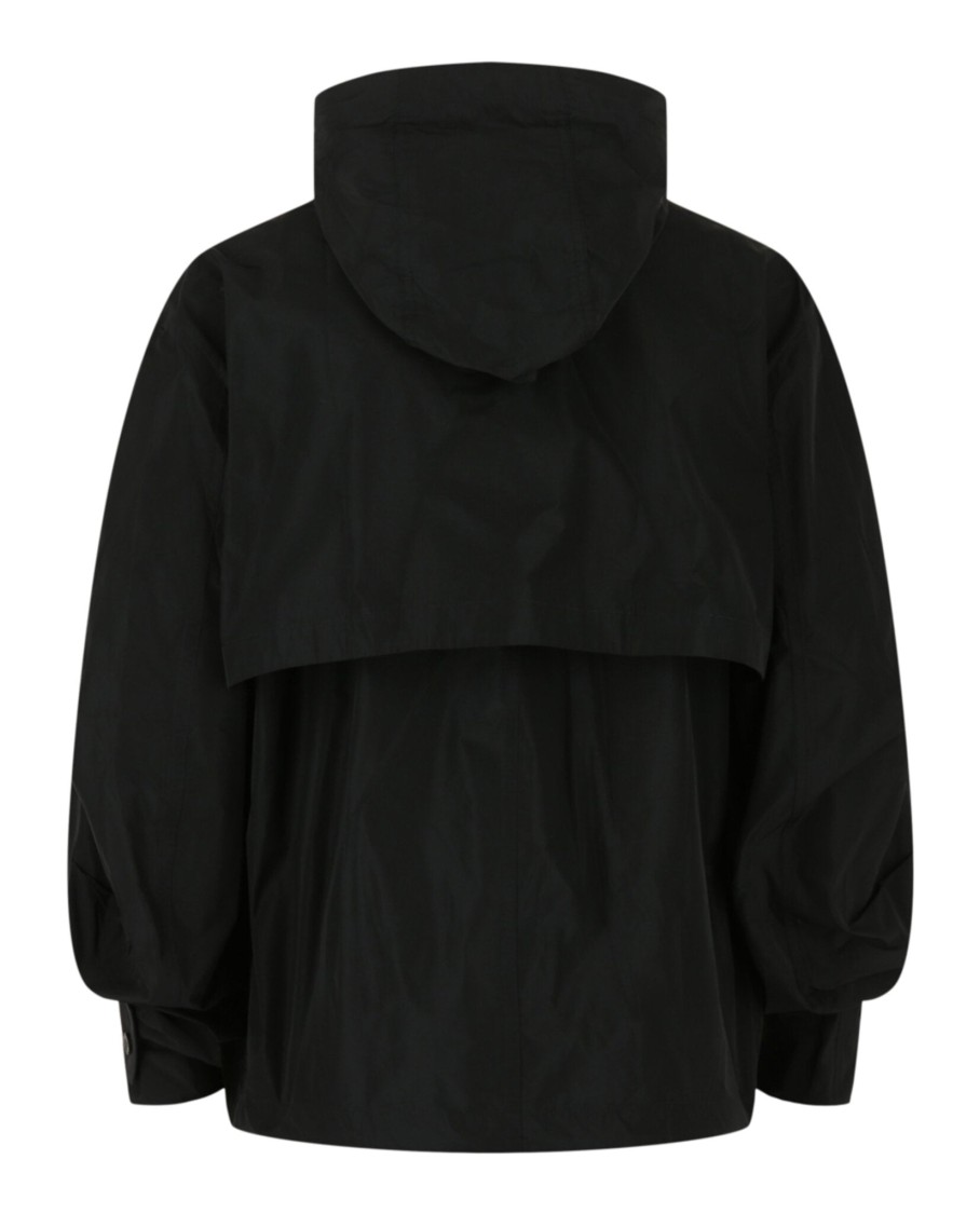 Ferragamo Hooded Windbreaker Jacket With Stand Collar In Black