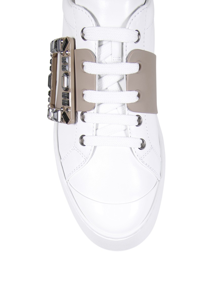 Roger Vivier Viv Skate High Strass Sneaker In White