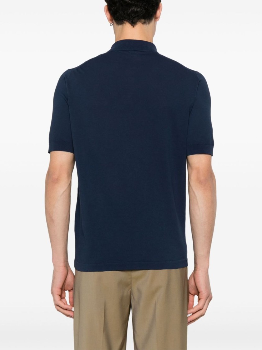Shop Eleventy Tailored Blue Polo With Traditional Collar And Three-button Placket