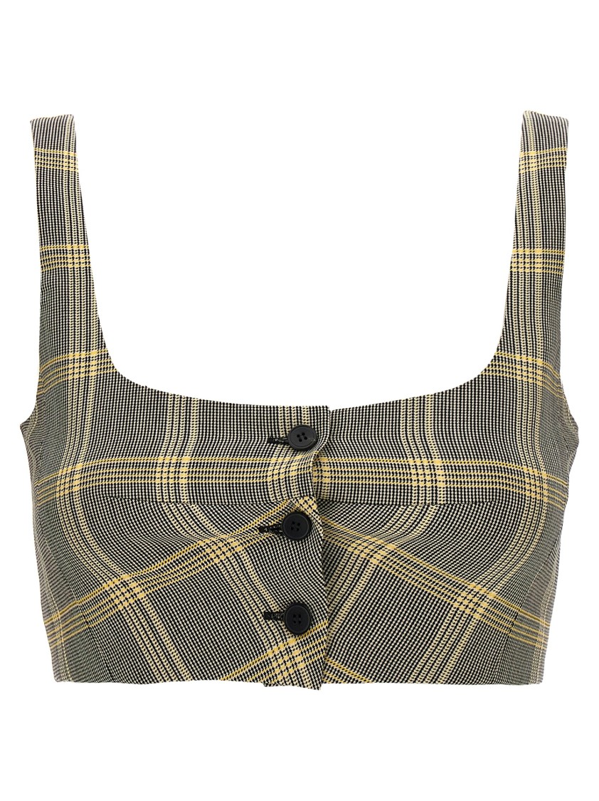 Marni Cropped Check Print Top With Button Closure In Gray