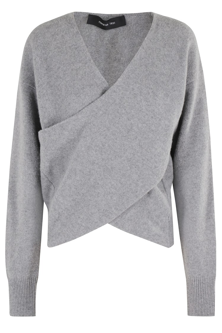 Federica Tosi Gray Sweater With Deep Neckline In Gray