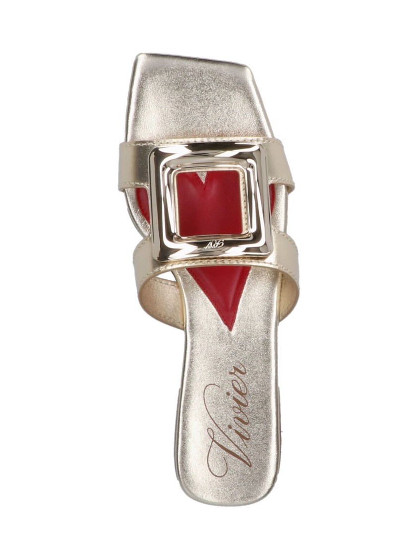 Roger Vivier Squared Toe Slide Sandals In Silver
