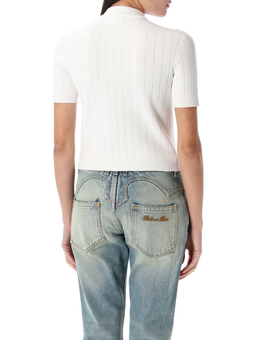 Balmain Short Sleeve Buttoned Pocket Knit Cardigan In White