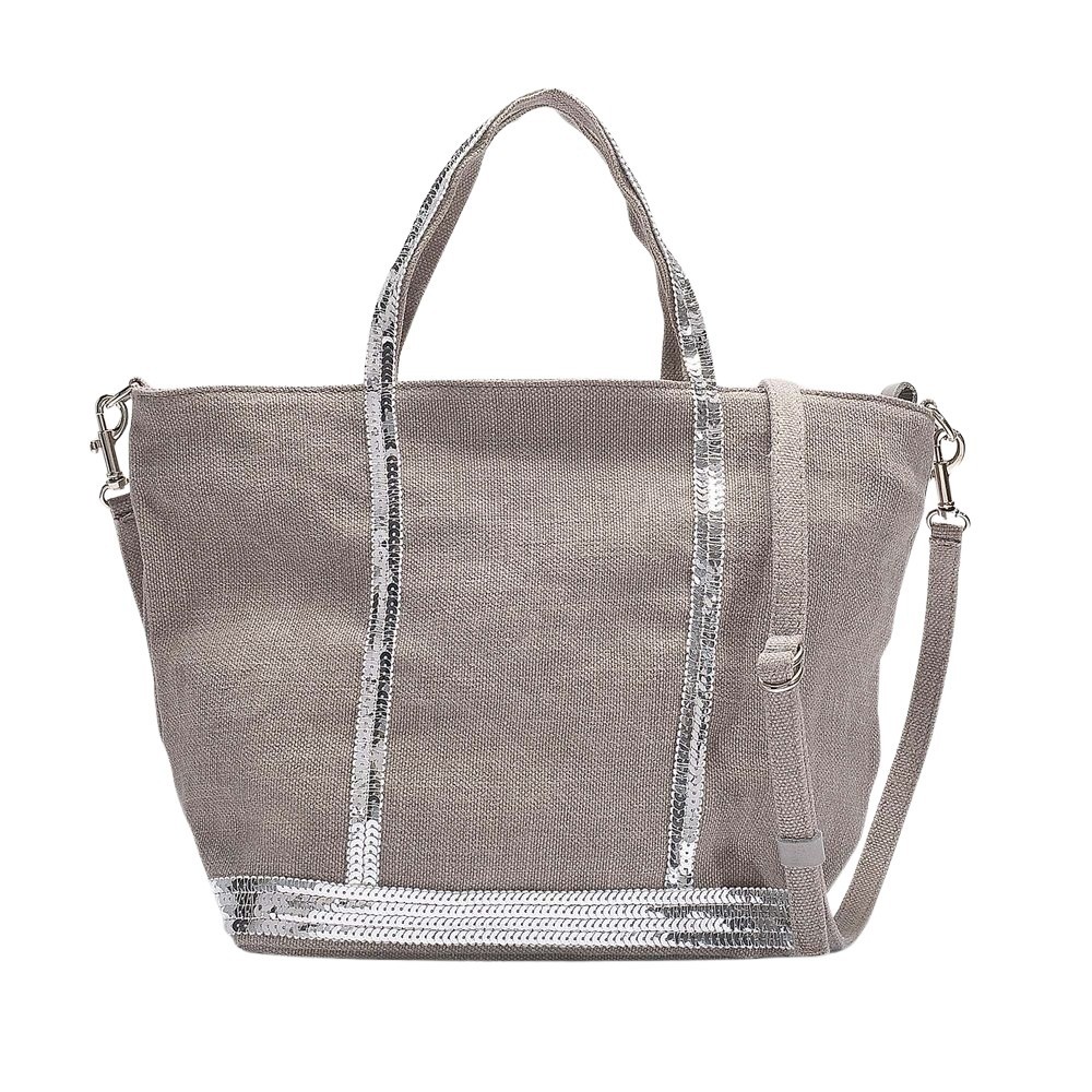 Vanessa Bruno Petit Cabas Tote In Grey Linen And Sequins In Grey