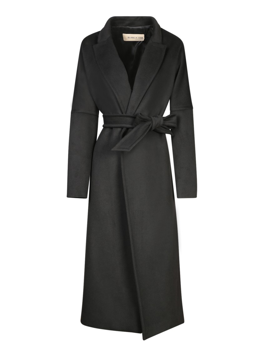 Blanca Vita Black Long Wool Coat In Black