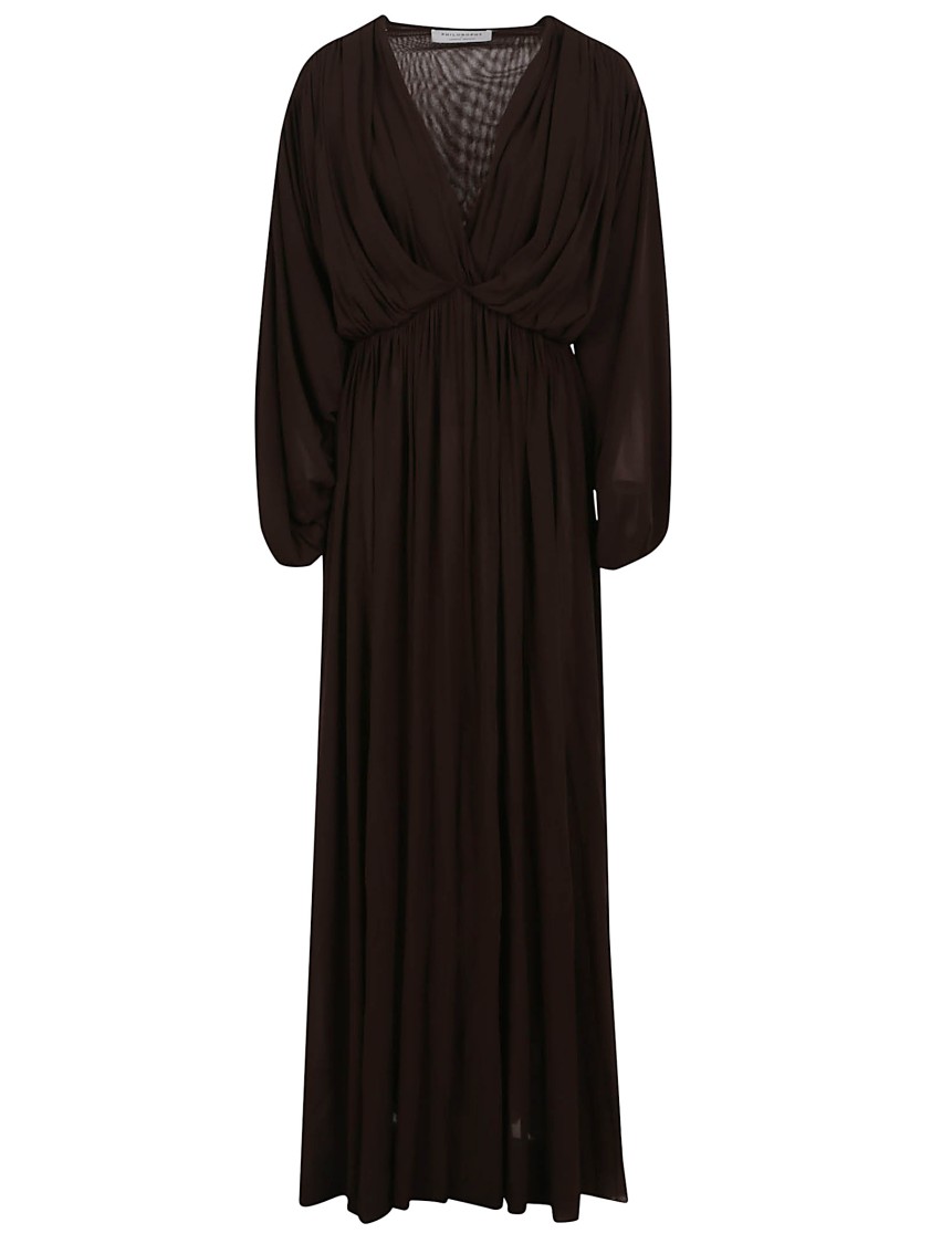 Philosophy Di Lorenzo Serafini Brown Maxi Dress With Long Balloon Sleeves