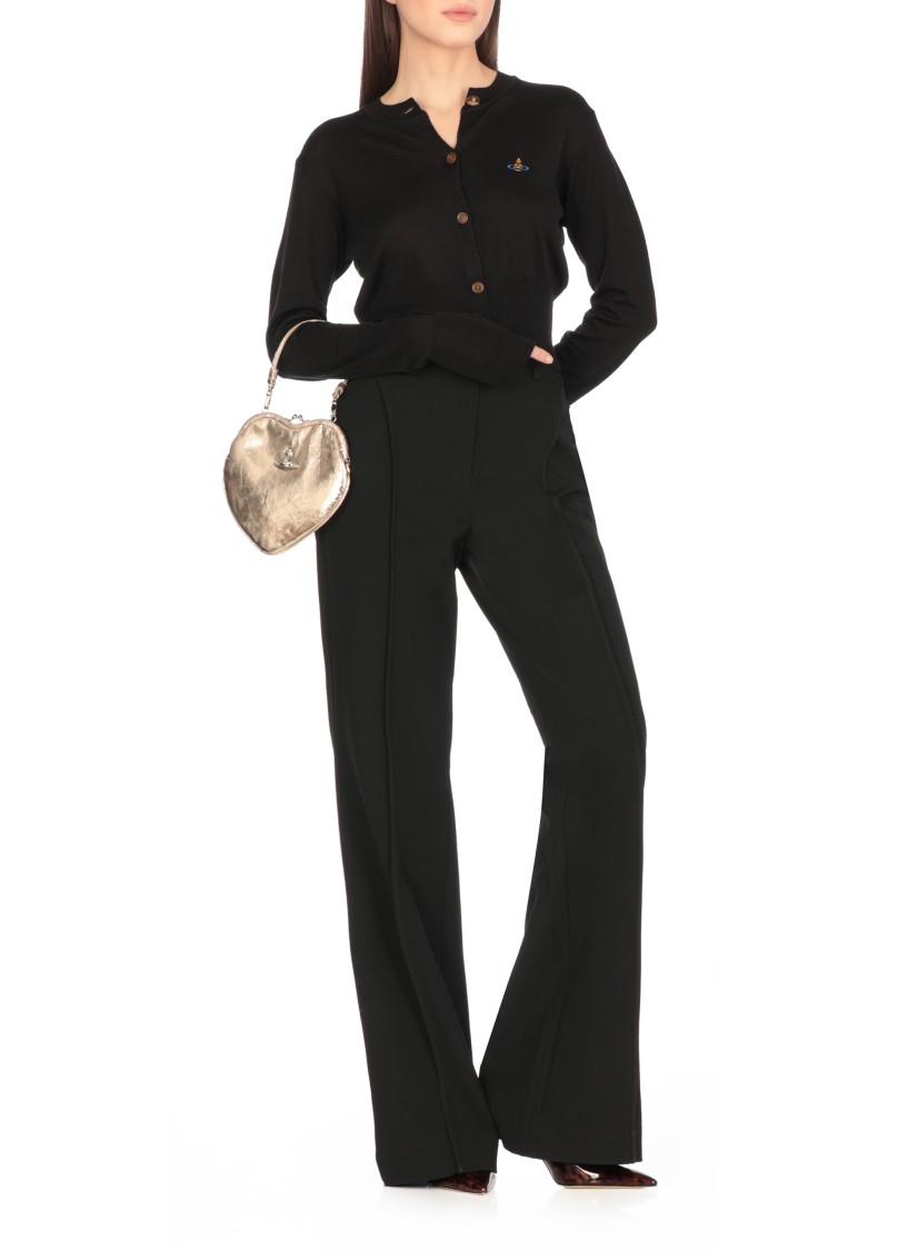 Vivienne Westwood Bea Black Cropped Cardigan With Round Neck And Front Orb Embroidery In Cotton Woman In Black