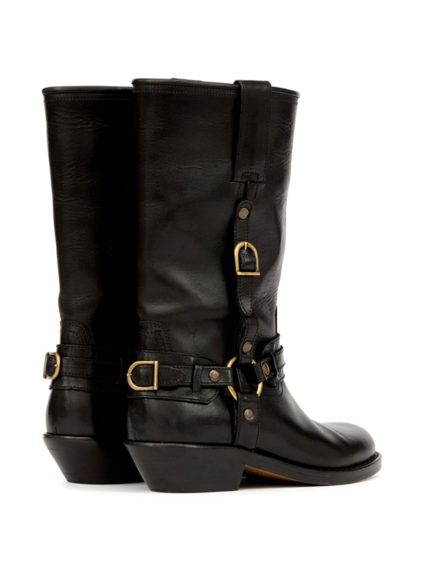 Isabel Marant Knee-high Leather Boots With Buckle Detail In Black