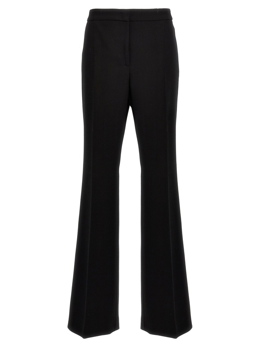 Moschino Wide-leg Wool Blend Crepe Pants With Central Pleat In Black