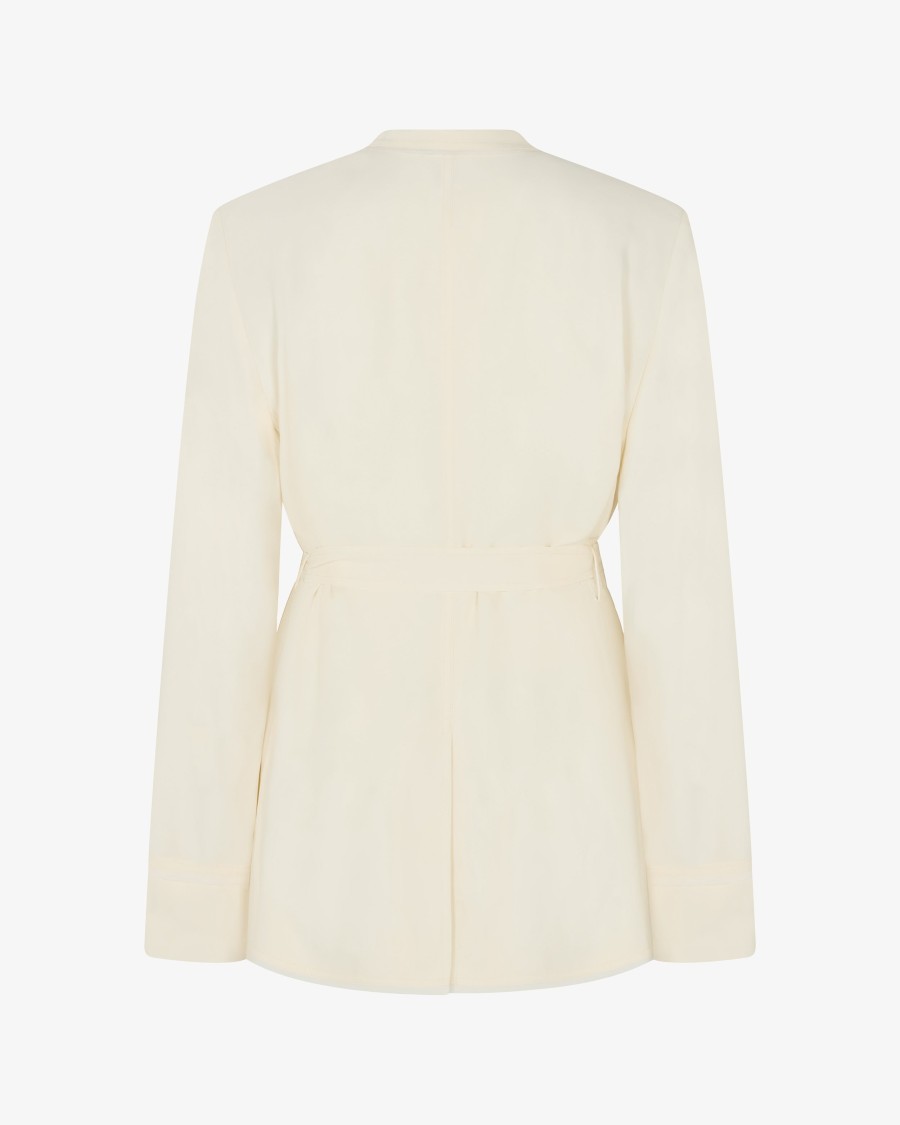 Serena Bute Relaxed Jacket With Georgette Trim - Cream In Neutrals
