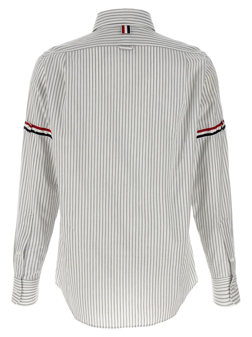 Thom Browne Grey Vertical-stripe Long-sleeve Shirt In White