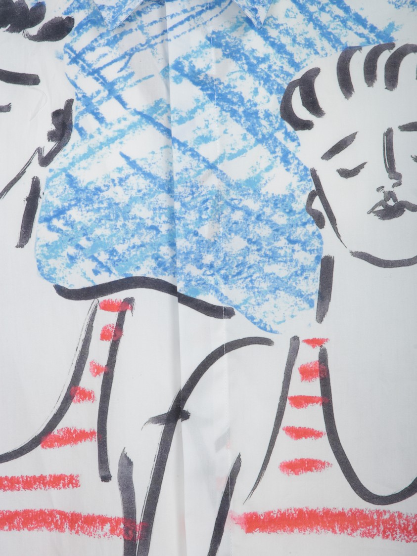 Msgm Multi-illustration Shirt With Relaxed Fit In Blue