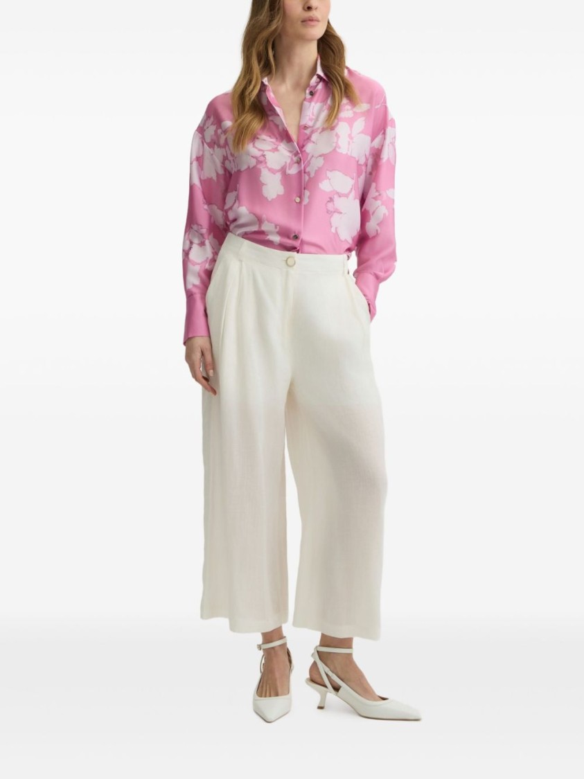 Liu •jo White Ramie Trousers With Semi-sheer Construction