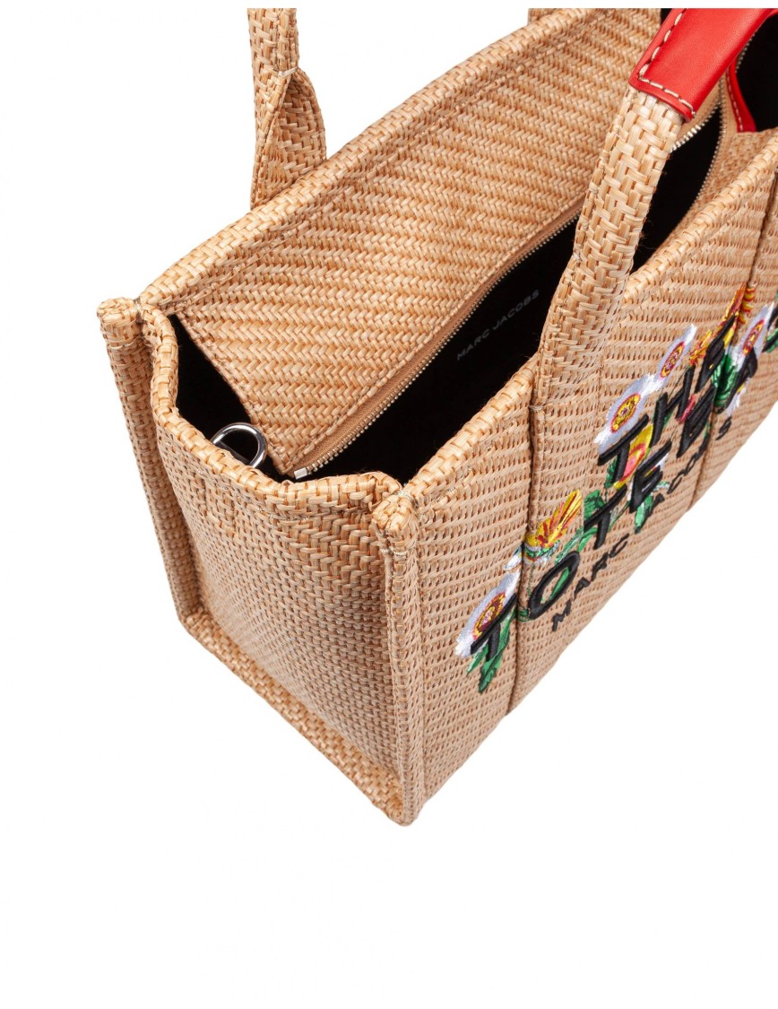 Marc Jacobs The Medium Tote Bag In Raffia With Embroidery