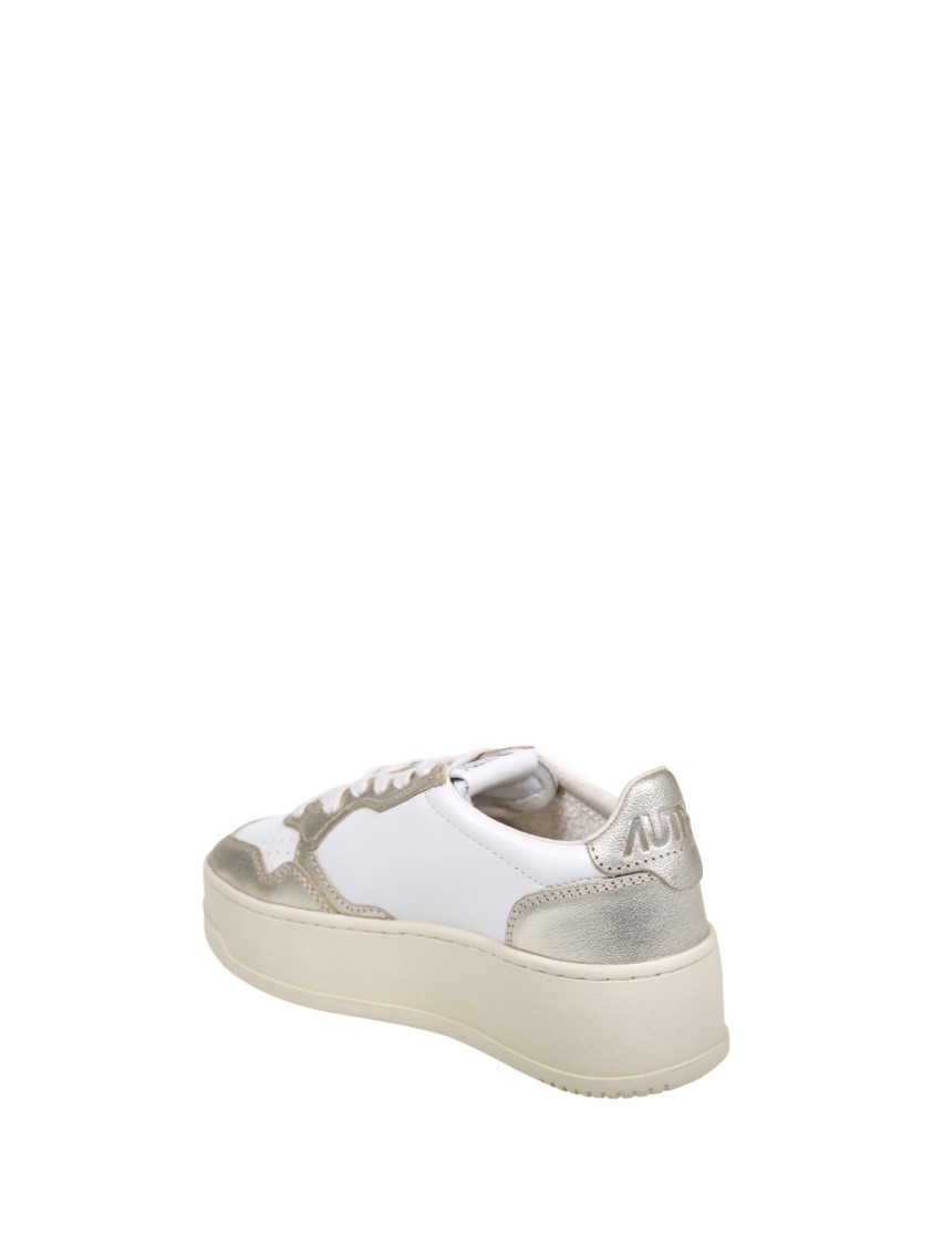 Autry Sneakers Platform Low In Pelle Bianca E Argento In Multi