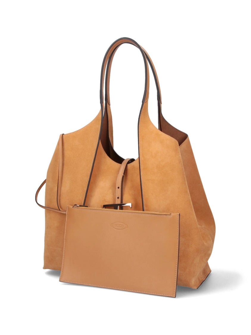 Tod's Medium Suede Tote Bag With Gold-tone Logo Buckle In Brown
