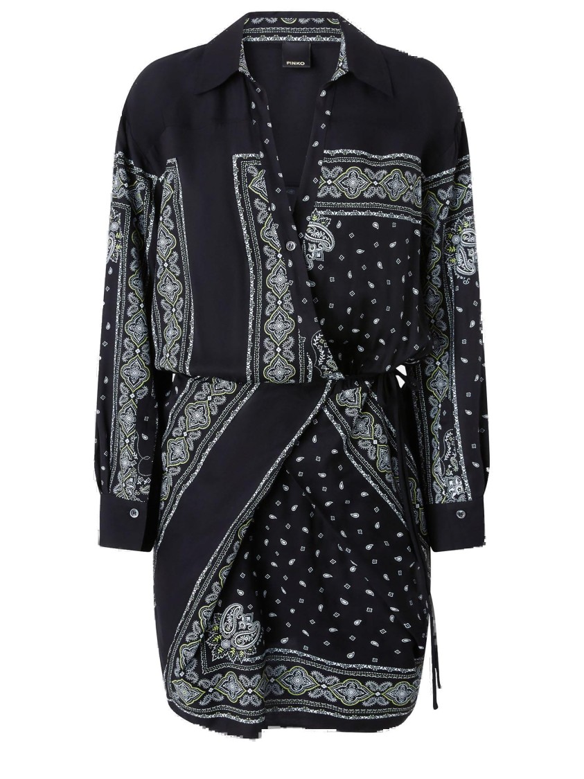 Pinko Viscose Dress With Bandana Print In Black