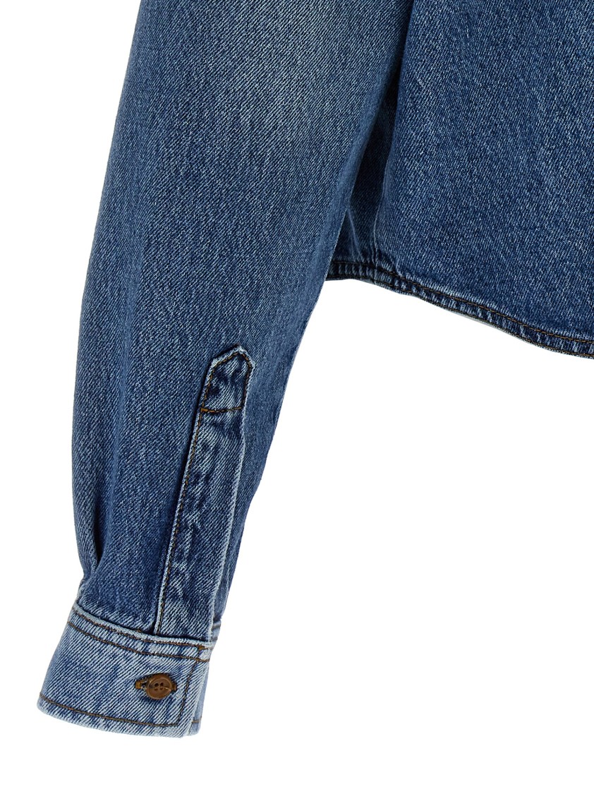 Philosophy Di Lorenzo Serafini Blue Shirt With Classic Collar And Logo Detail On The Pocket In Denim Woman In Blue