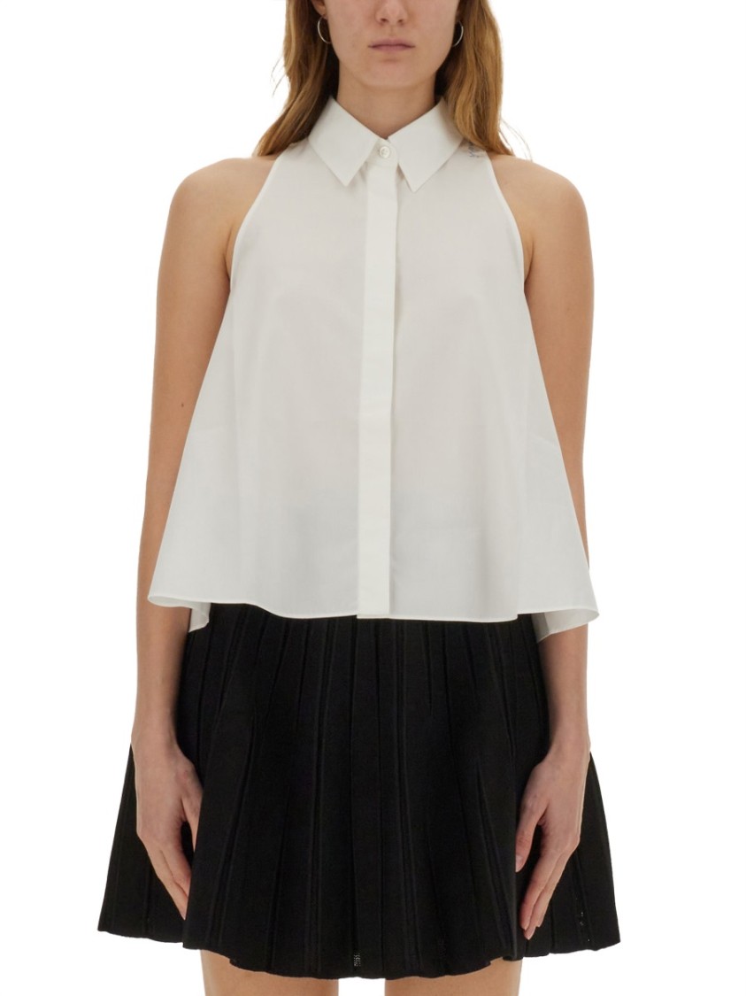 Marni A-line Cotton Flared Shirt Sleeveless In White
