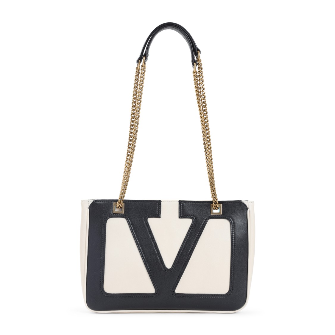 Valentino Garavani Leather Tote With Chain Handles In Black