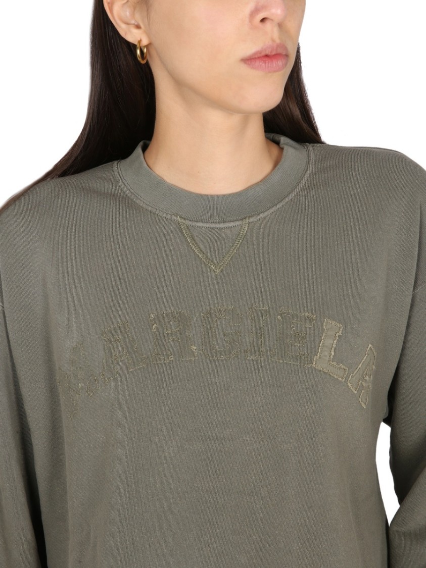 Maison Margiela Logo Cotton Jersey Crewneck Sweatshirt In Green