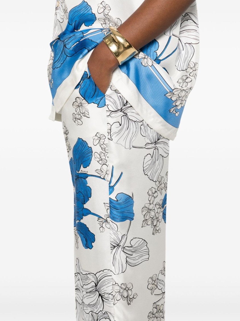 Shop P.a.r.o.s.h Parosh Serenella Floral Print Wide-leg Trousers In White