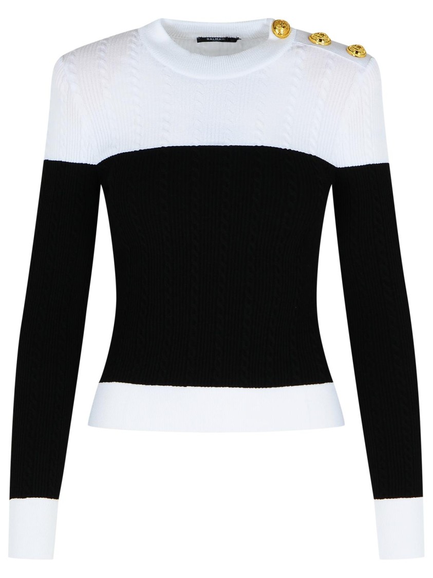 Balmain 3-button Twisted Knit Colorblock Top In Black