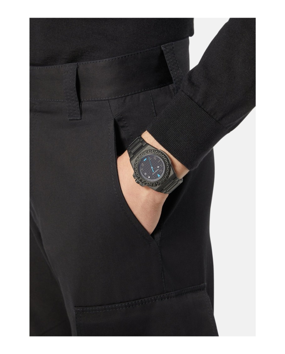 Versace Greca Reaction Bracelet Watch In Black