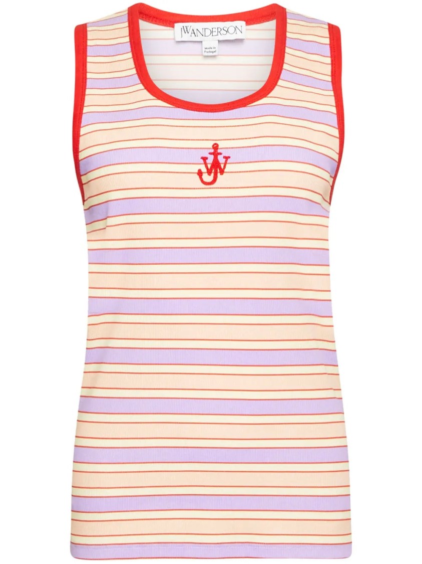 Jw Anderson Scoop Neck Sleeveless Top With Horizontal Stripes In Multicolor