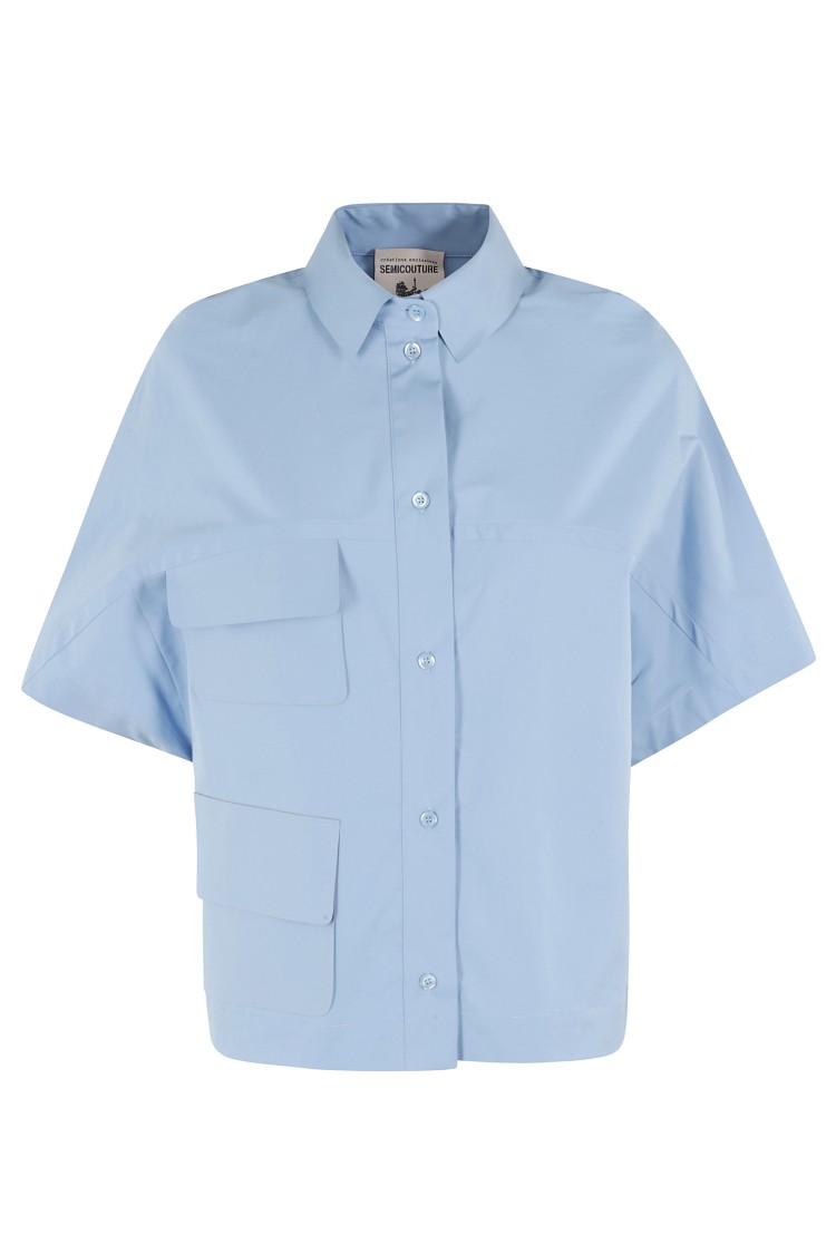 Shop Semicouture Semi Couture Brunilde Relaxed Oversized Cotton Top In Blue