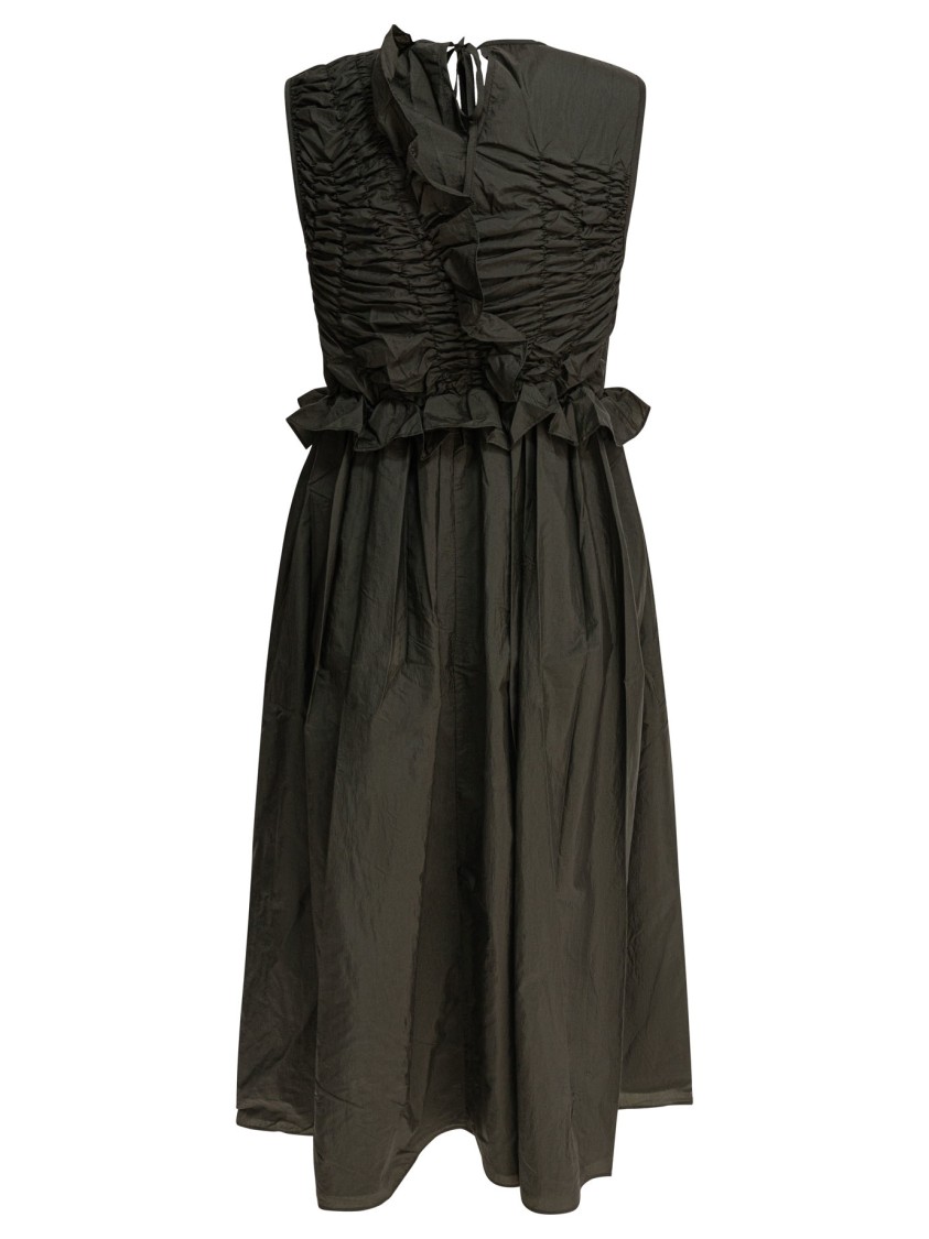 Cecilie Bahnsen Sleeveless Green Dress With Ruched Detailing In Black