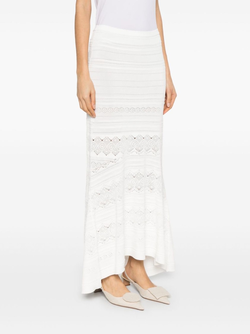 Shop Twinset Twin-set Flowing White Maxi Skirt With Pointelle Trim And Ribbed Hem