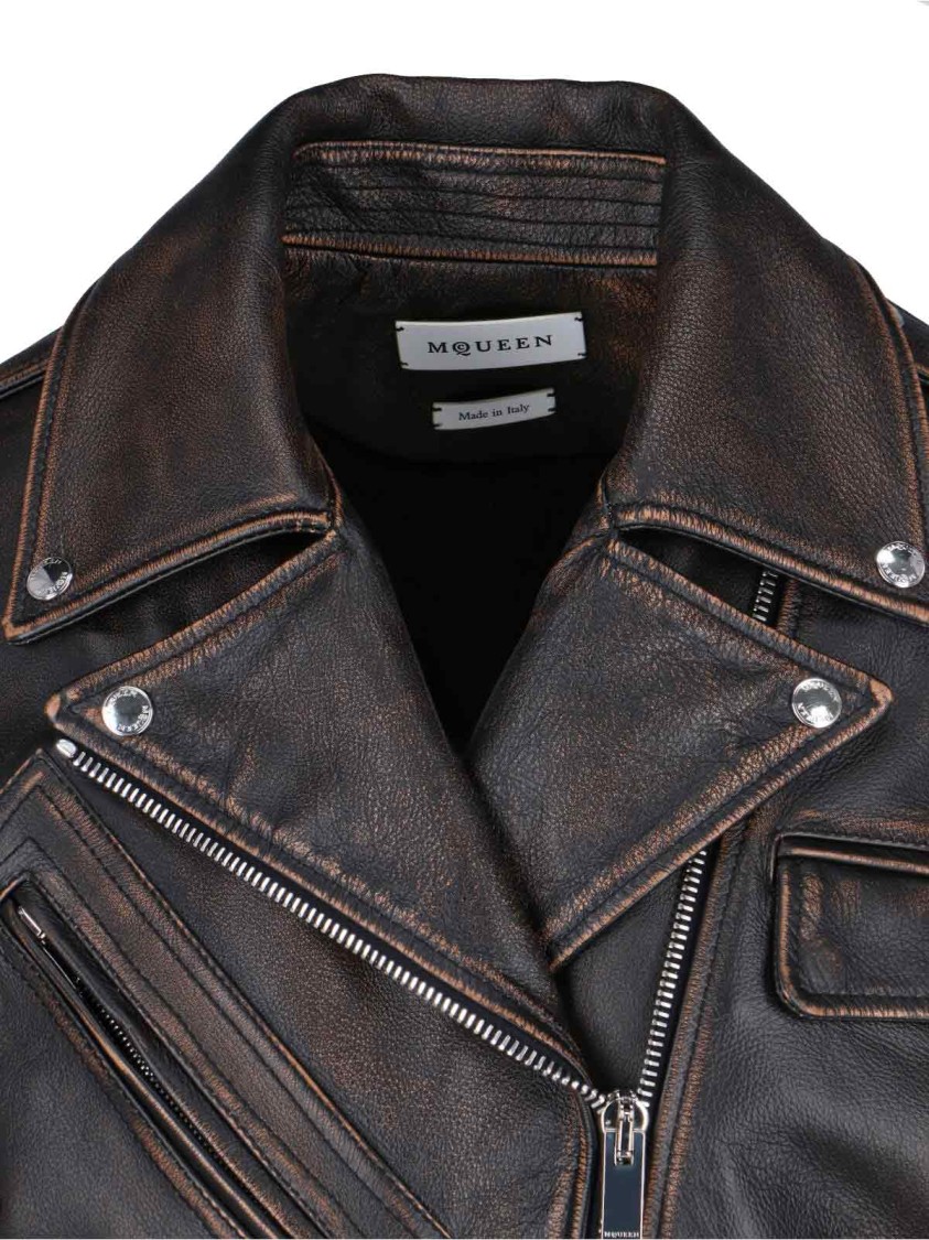 Alexander Mcqueen Brown Zip Jacket With Asymmetrical Closure