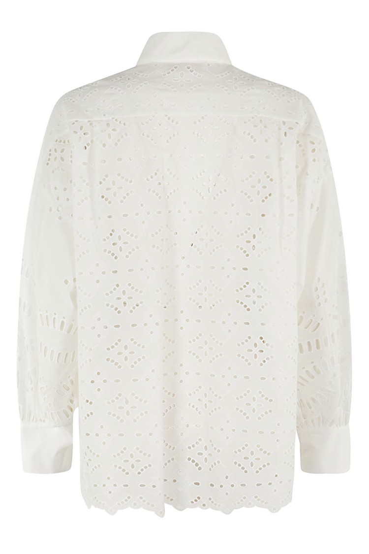 Ermanno Firenze Perforated Half Button Shirt In White