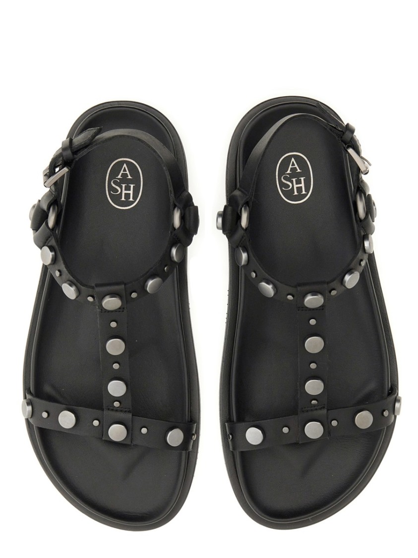 Ash Studded Open Toe Lace-up Rubber Sole In Black