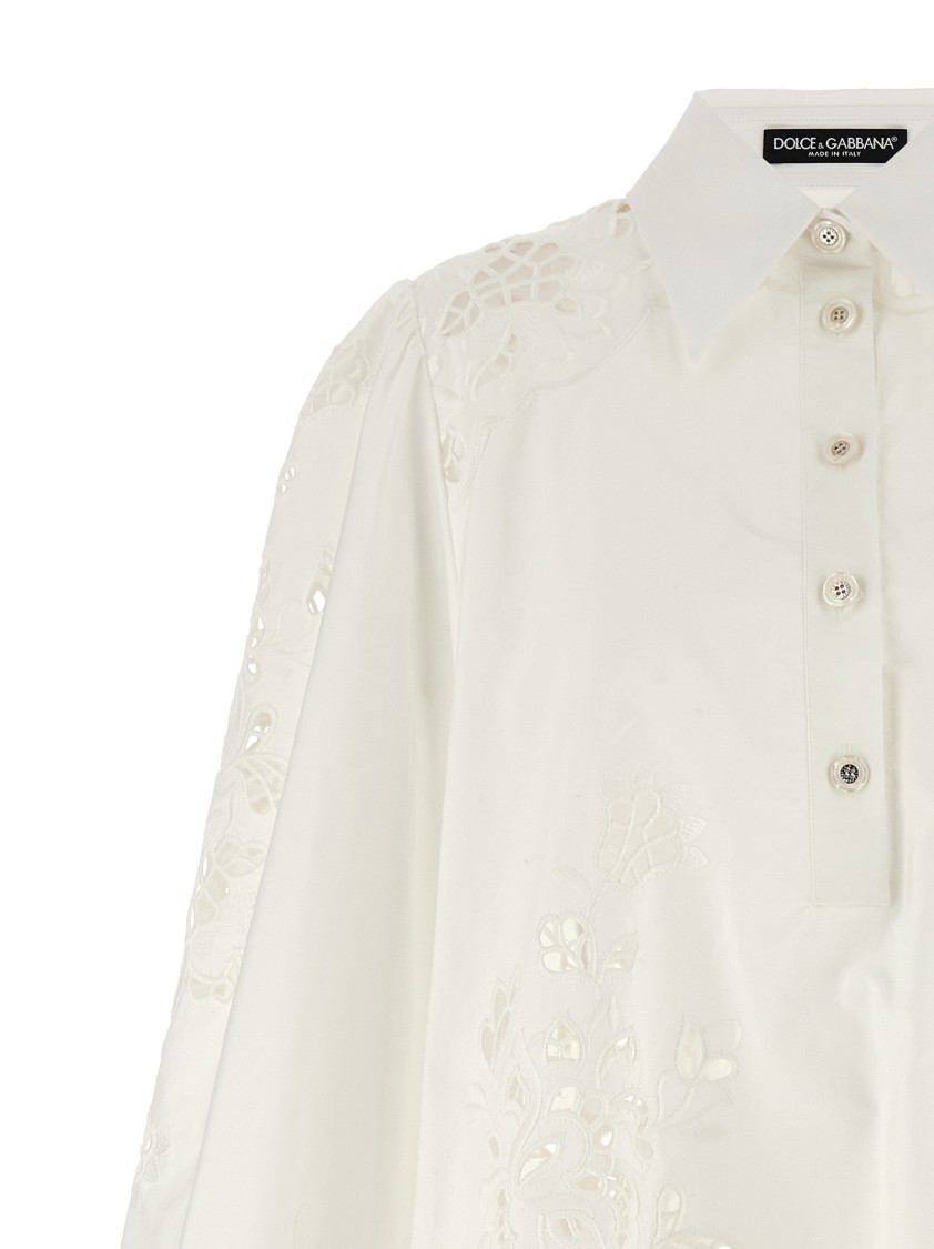 Dolce & Gabbana Sleeve Puff Embroidery Floral Hem Scalloped In White