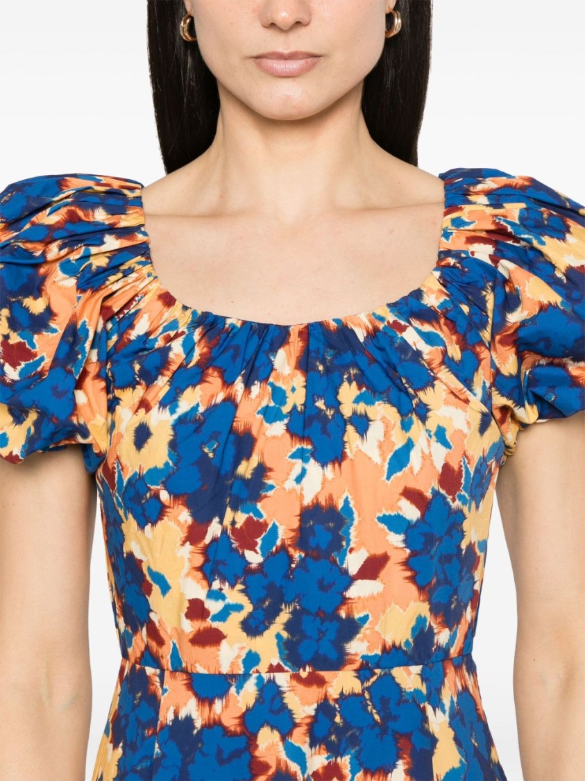 Ulla Johnson Imara Floral Cotton Poplin Midi Dress In Blue