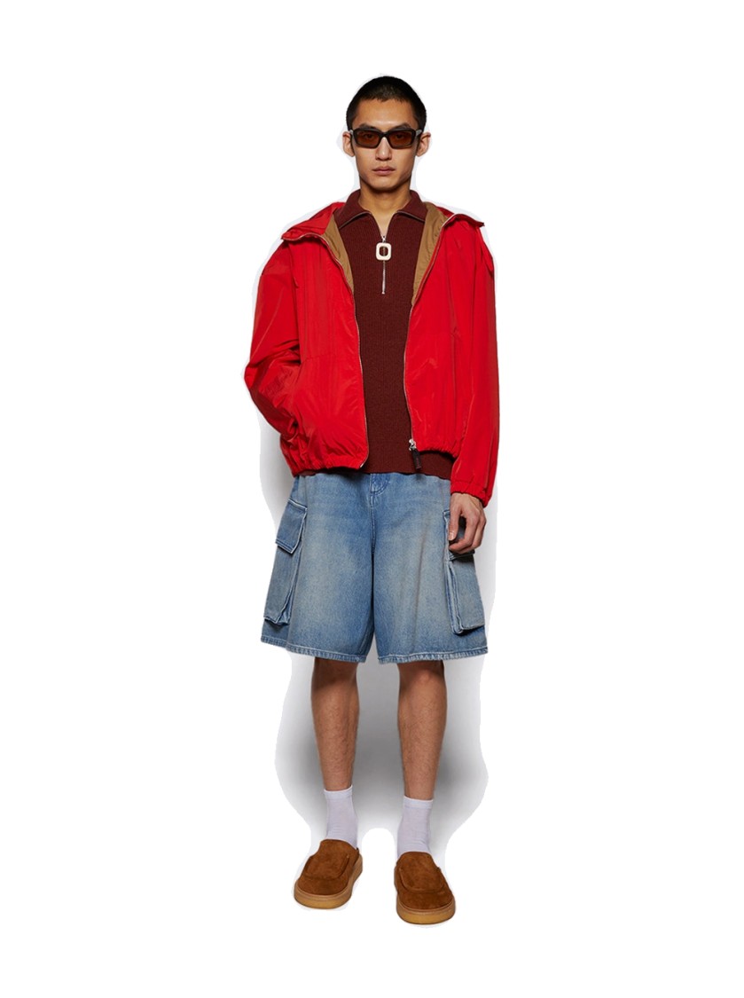 Marni Hooded Jacket With Elasticated Hem And Side Pockets In Red