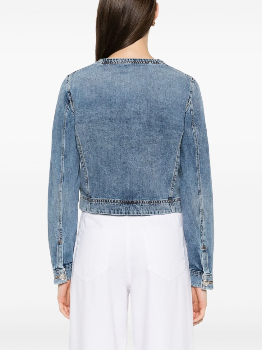 PINKO PINKO CROPPED DENIM COAT WITH BUTTONED-CUFF SLEEVES