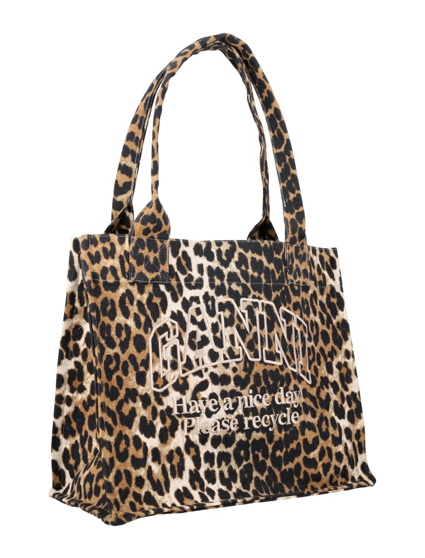 Ganni Leopard-print Canvas Tote Bag In Animal Print