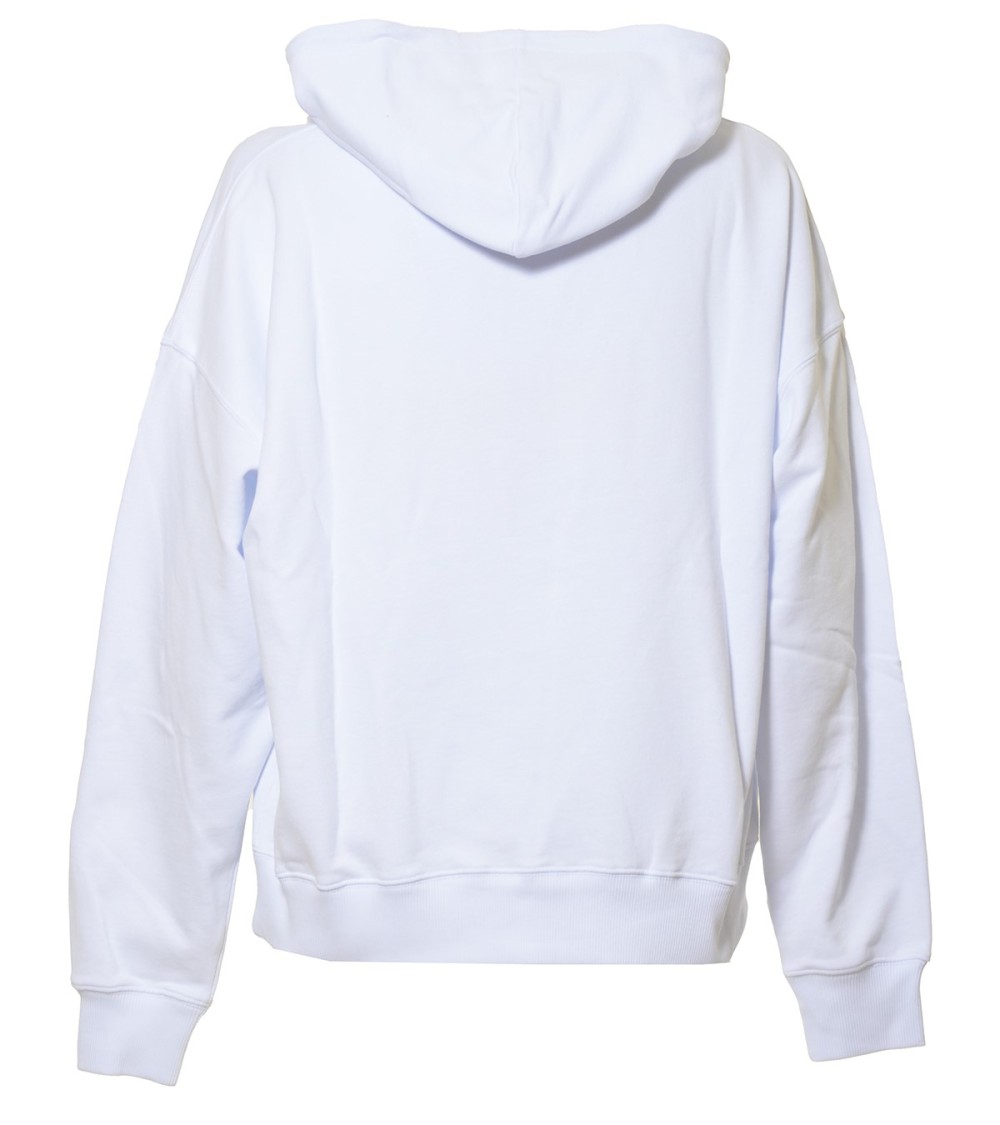 MSGM MSGM WHITE COTTON HOODIE WITH LARGE BRUSHSTROKE LOGO PRINT